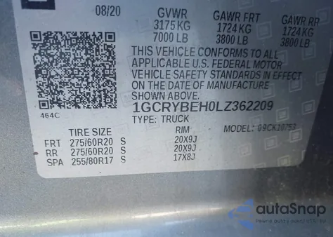 2020 Chevrolet Silverado 1500 4Wd Standard Bed Custom from USA, damaged, VIN 1GCRYBEH0LZ362209